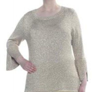 Calvin Klein Lurex Bell Sleeve Sweater Gold XL